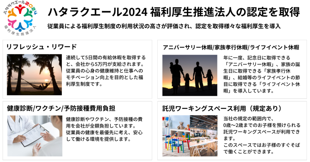 ハタラクエール2024 福利厚生推進法人の認定を取得